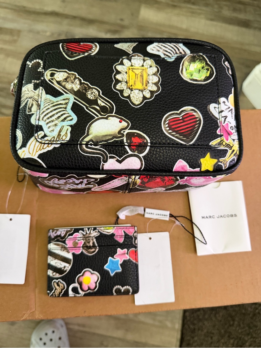 Marc Jacobs Black Sticker-Print Canera Bag Crossbody with Card Holder
